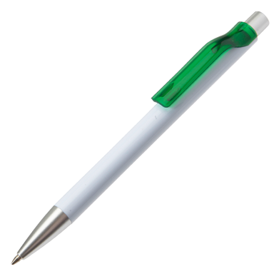 White Barrel Ballpoint Pen with Coloured Clip